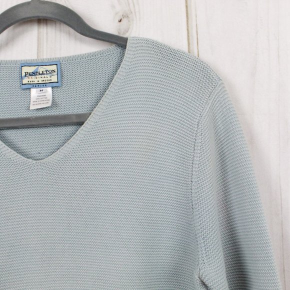 Pendleton Originals Blue Cotton Long Sleeve Rib Knit V-Neck Pullover Sweater M - Picture 7 of 9